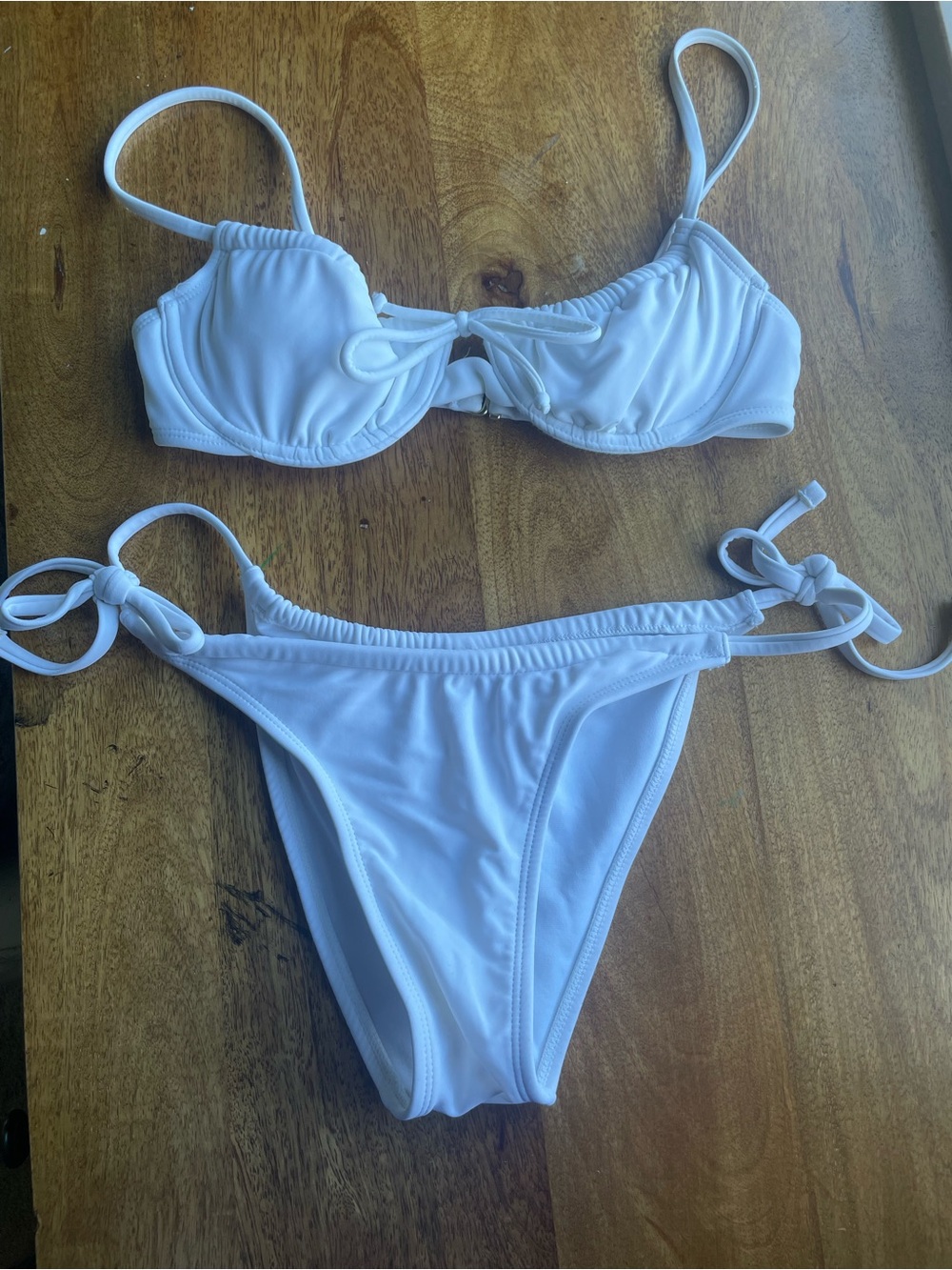 White Tie-Front Bikini Set S